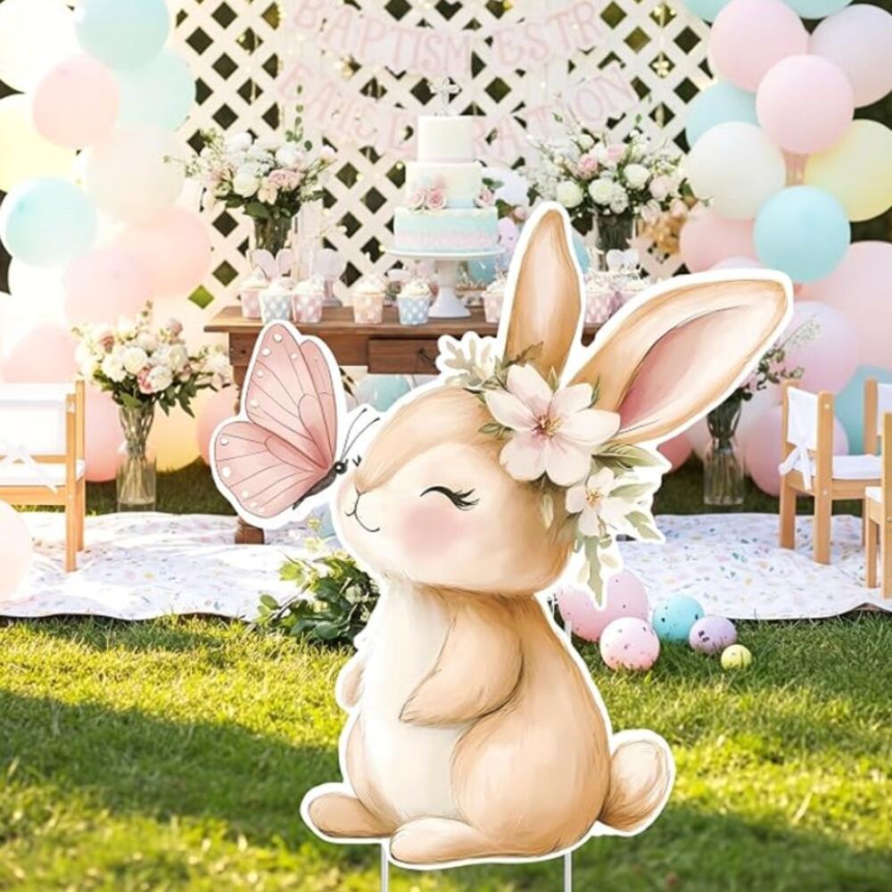 Bunny Baby Shower Decorations, Rabbit Yard Sign with Stakes, Party Decor